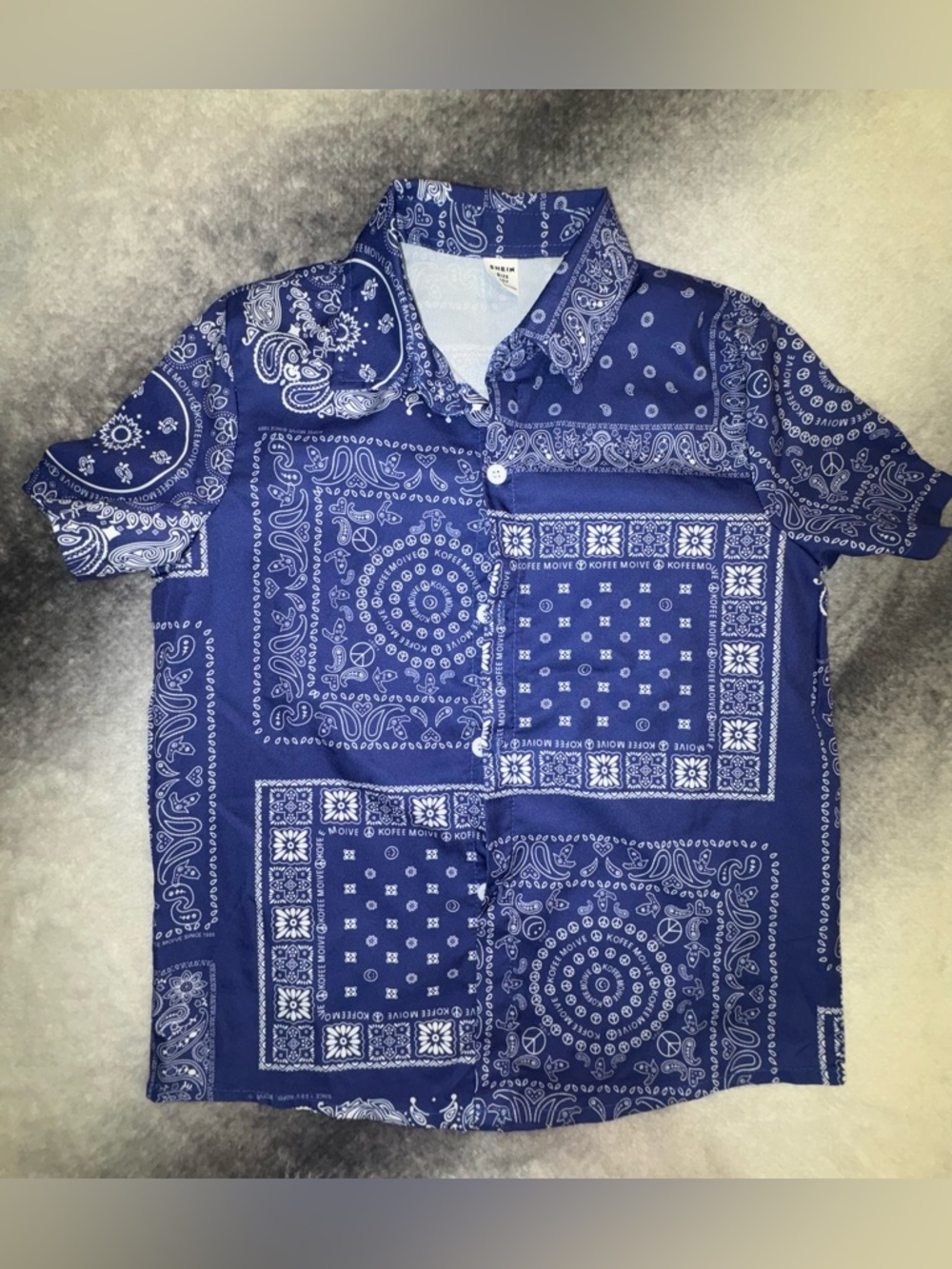 (A6) Shein Boys Blue‎ Bandana Paisley Button Down Shirt Size 10Y NWOT